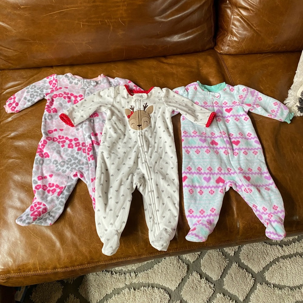 Baby girl bundle fleece sleepers, size 0-3 months